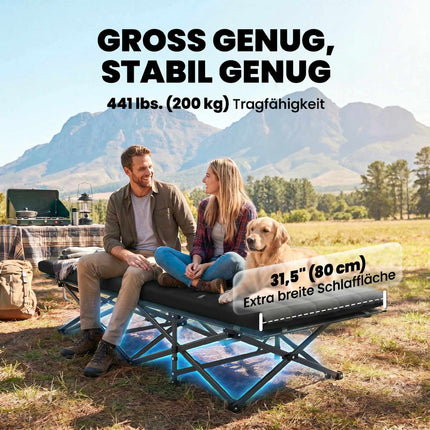 Folding Camping Bed with Carry Bag, 200kg Capacity, Black