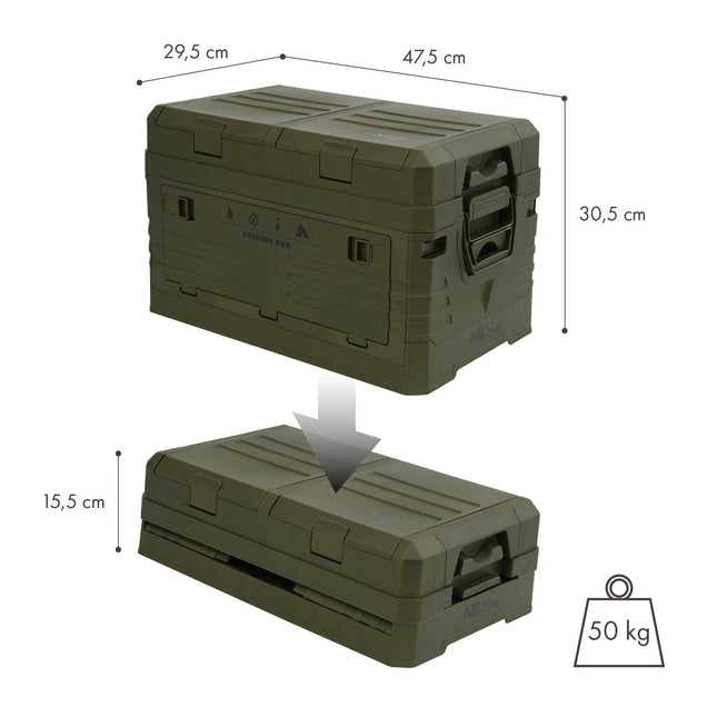 Folding Camping Box with Lid, Green, 50L