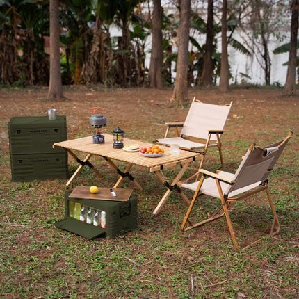 Folding Camping Box with Lid & Table – 32L, Green