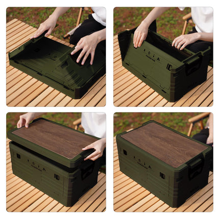 Folding Camping Box with Lid & Table – 32L, Green