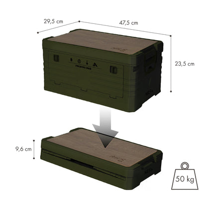 Folding Camping Box with Lid & Table – 32L, Green