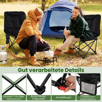 Folding Camping Chair, Adjustable Backrest, Side Pocket