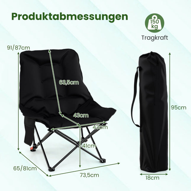 Folding Camping Chair, Adjustable Backrest, Side Pocket