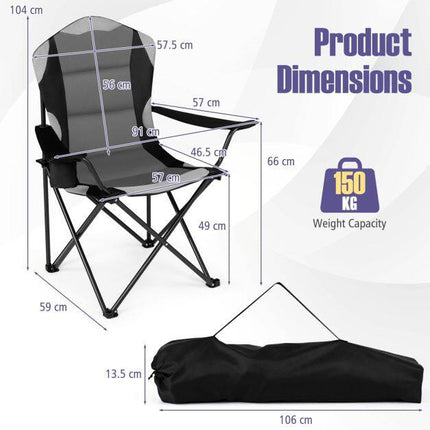 Folding Camping Chair, Black, High Backrest, Cup Holder