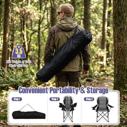 Folding Camping Chair, Black, High Backrest, Cup Holder