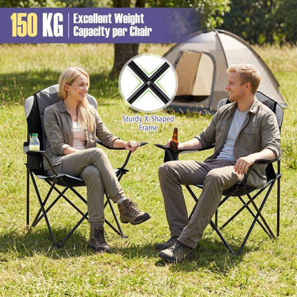 Folding Camping Chair, Black, High Backrest, Cup Holder