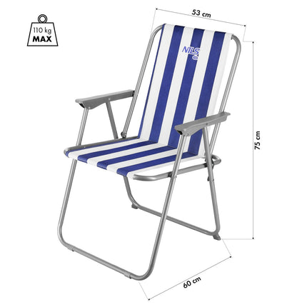 Folding Camping Chair, Blue-White, Portable Design