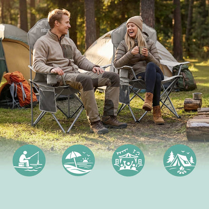 Folding Camping Chair – High-Back, Padded Seat, Cup Holder