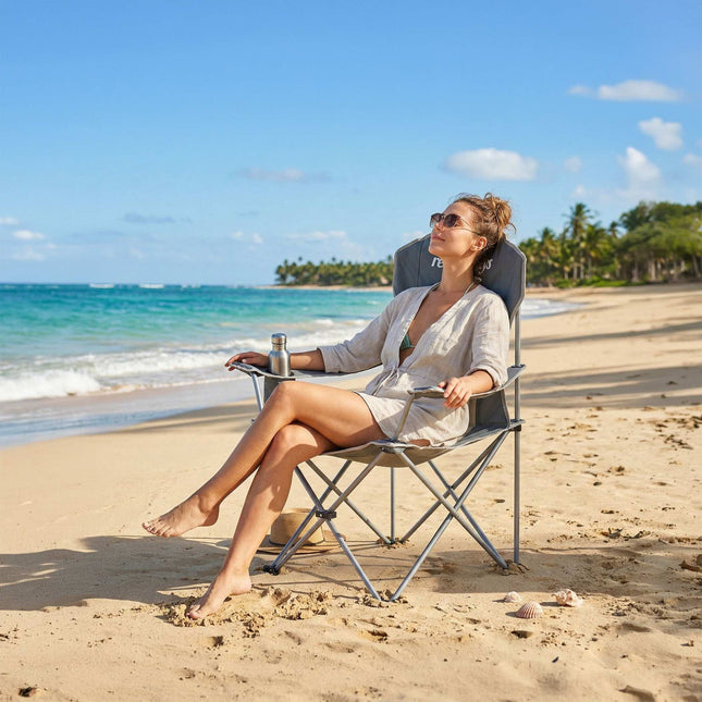 Folding Camping Chair – High-Back, Padded Seat, Cup Holder