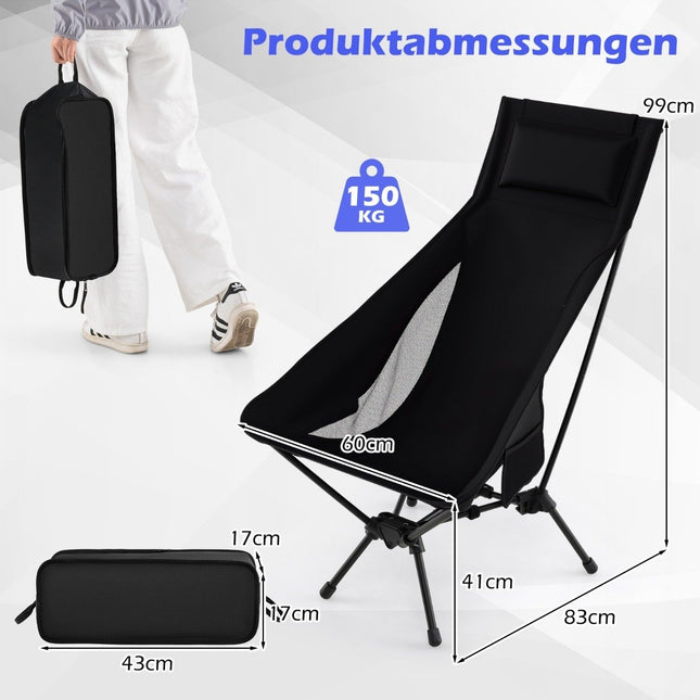 Folding Camping Chair, Lightweight, High Back, Black