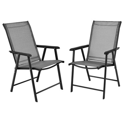 Folding Camping Chairs Set, Gray, Metal Frame, 2-Pack