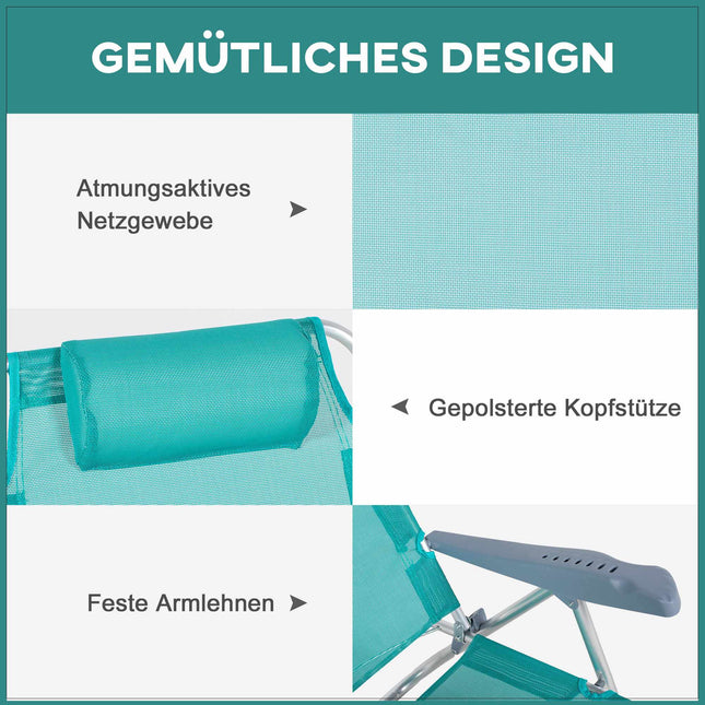 Folding Camping Chairs Set of 2, Adjustable Mesh Back, Turquoise