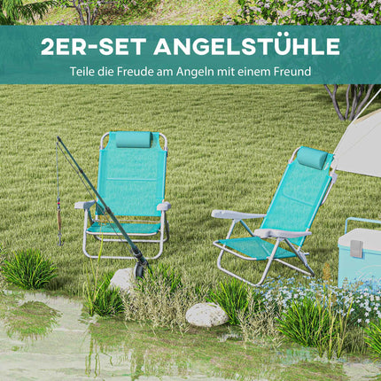 Folding Camping Chairs Set of 2, Adjustable Mesh Back, Turquoise