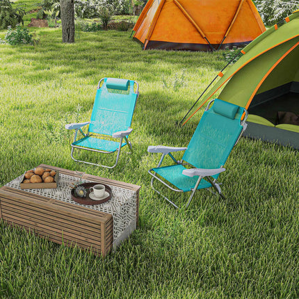 Folding Camping Chairs Set of 2, Adjustable Mesh Back, Turquoise