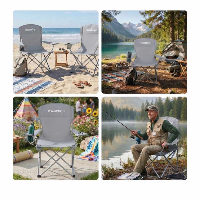 Folding Camping Chairs, Set of 2, Carry Bag, Cup Holder