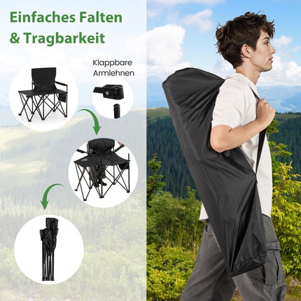 Folding Camping Chairs Set of 2 with Side Table & Cup Holder