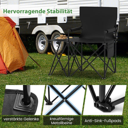 Folding Camping Chairs Set of 2 with Side Table & Cup Holder