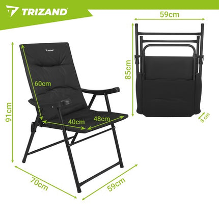 Folding Camping Chairs with Armrests, Set of 2, 59x70x91cm