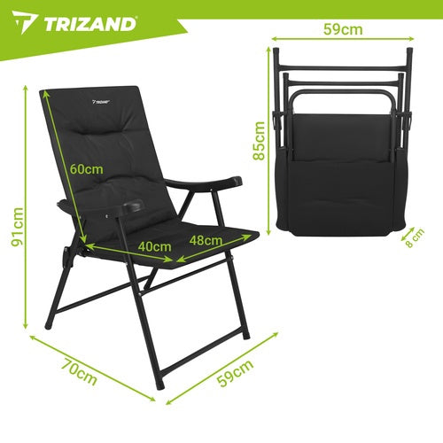 Folding Camping Chairs with Armrests, Set of 2, 59x70x91cm