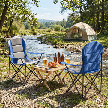 Folding Camping Chairs with Cup Holders, 2-Pack – Navy