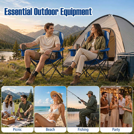 Folding Camping Chairs with Cup Holders, 2-Pack – Navy