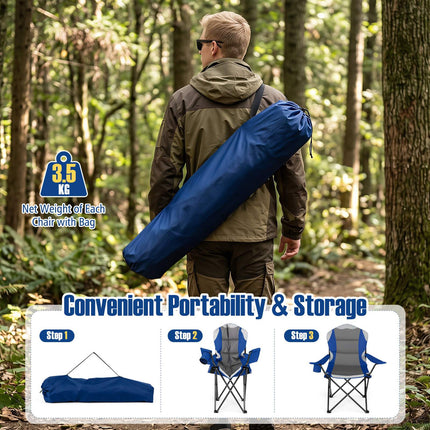 Folding Camping Chairs with Cup Holders, 2-Pack – Navy