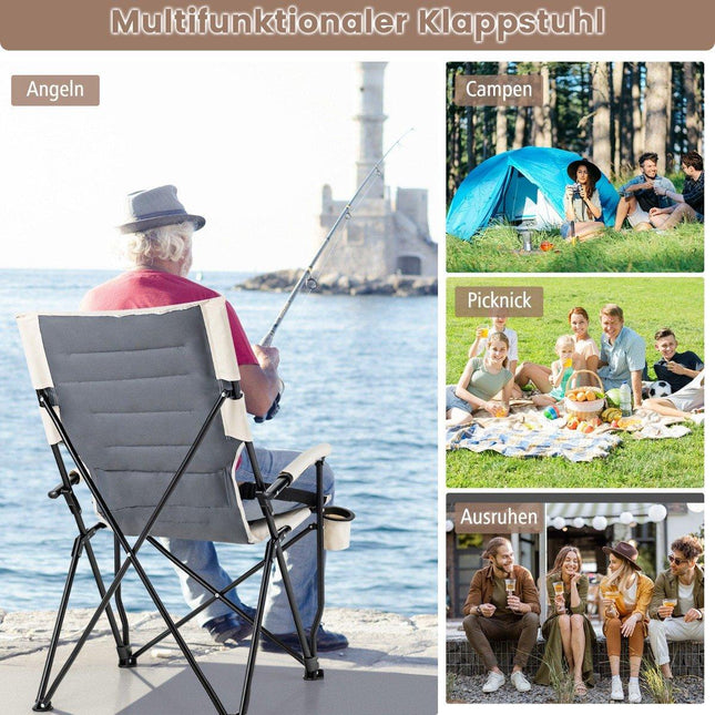 Folding Camping Chair with Cup Holder, 63x72x102 cm, Brown/White