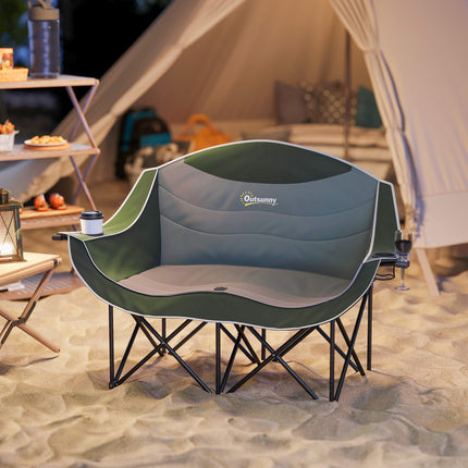 Folding Camping Chair with Dual Padded Seats and Cup Holders