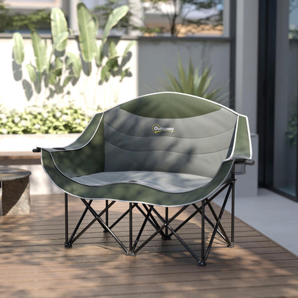 Folding Camping Chair with Dual Padded Seats and Cup Holders