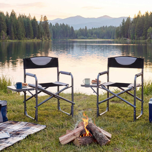Folding Camping Chair with Side Table, 400 lb Capacity