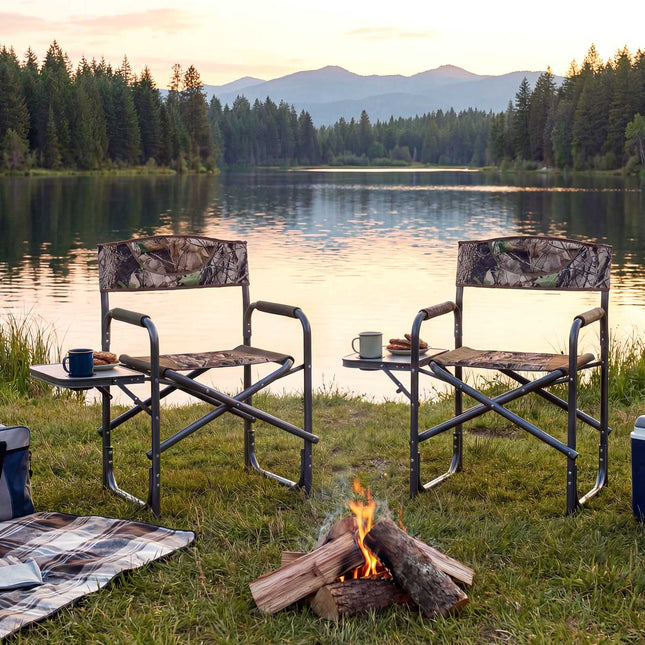 Folding Camping Chair with Side Table, 400 lb Capacity