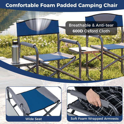 Folding Camping Chair with Side Table and Cup Holder, 400 lb