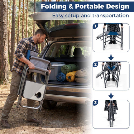 Folding Camping Chair with Side Table and Cup Holder, 400 lb