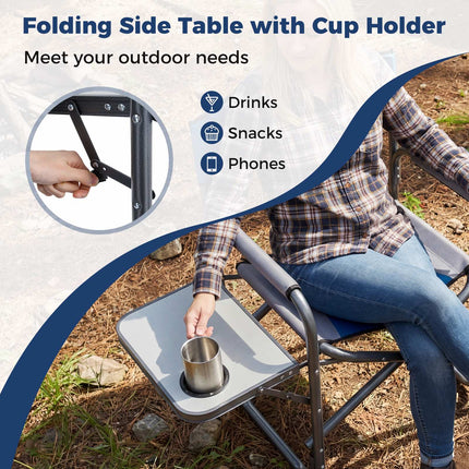 Folding Camping Chair with Side Table and Cup Holder, 400 lb