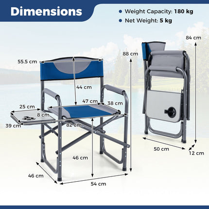 Folding Camping Chair with Side Table and Cup Holder, 400 lb