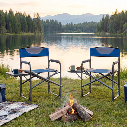 Folding Camping Chair with Side Table and Cup Holder, 400 lb