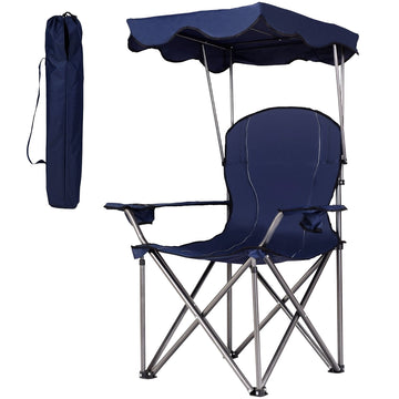 Opvouwbare kampeerstoel met zonnescherm, bekerhouders, blauw