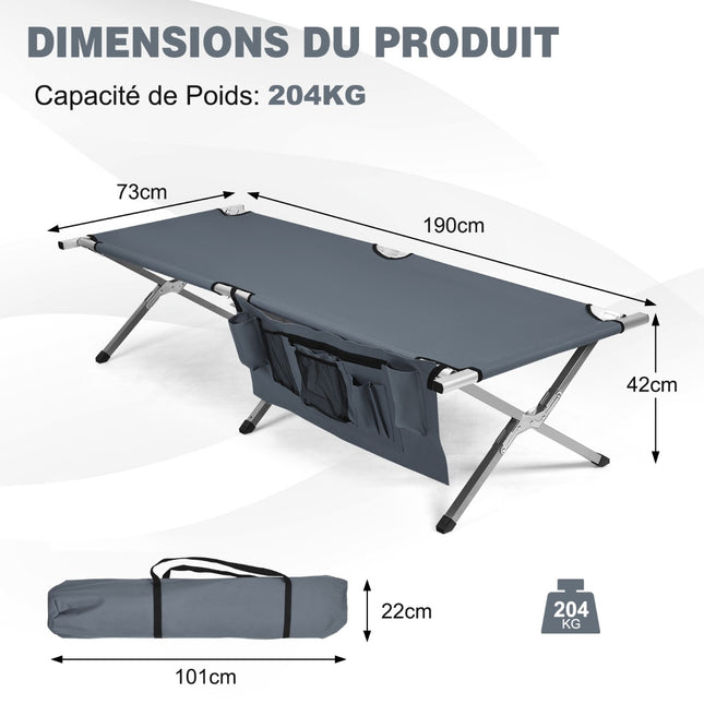 Folding Camping Cot, 450 lb Capacity, Carry Bag, Gray