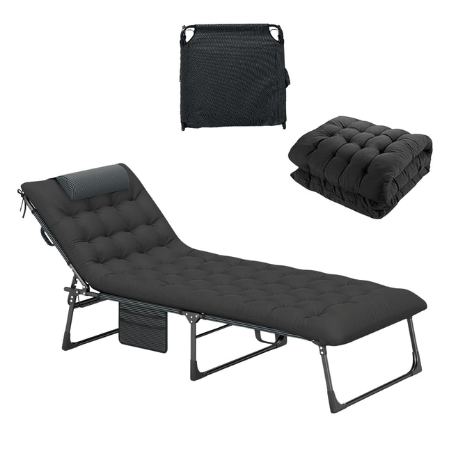 Folding Camping Cot with Adjustable Mattress, Black