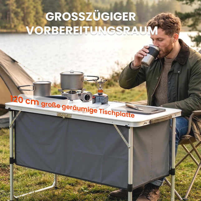 Folding Camping Kitchen with Aluminum Frame and Storage