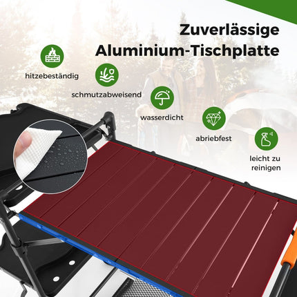 Folding Camping Kitchen with Aluminum Top, 135x54x88 cm