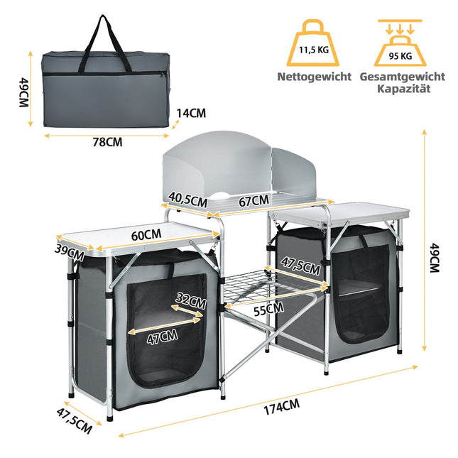 Folding Camping Kitchen with Carry Bag – Aluminum Cooking Station