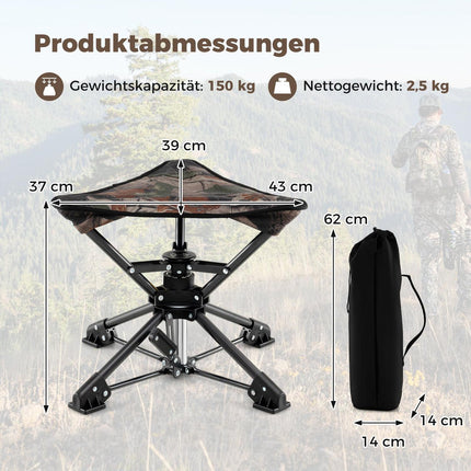 Folding Camping Stool, 360° Swivel, Anti-Sink Feet