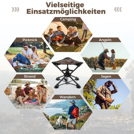 Folding Camping Stool, 360° Swivel, Anti-Sink Feet