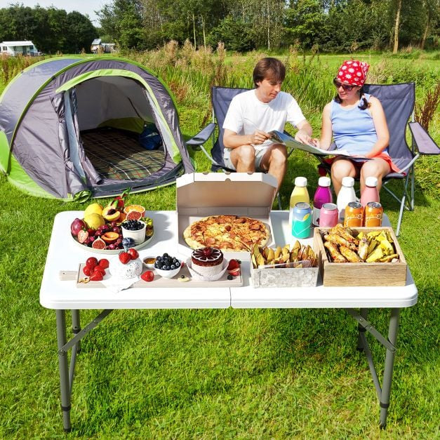 Folding Camping Table 122cm, Adjustable Height, HDPE Top