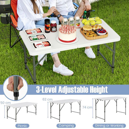 Folding Camping Table 122cm, Adjustable Height, HDPE Top