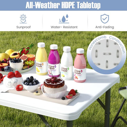 Folding Camping Table 122cm, Adjustable Height, HDPE Top
