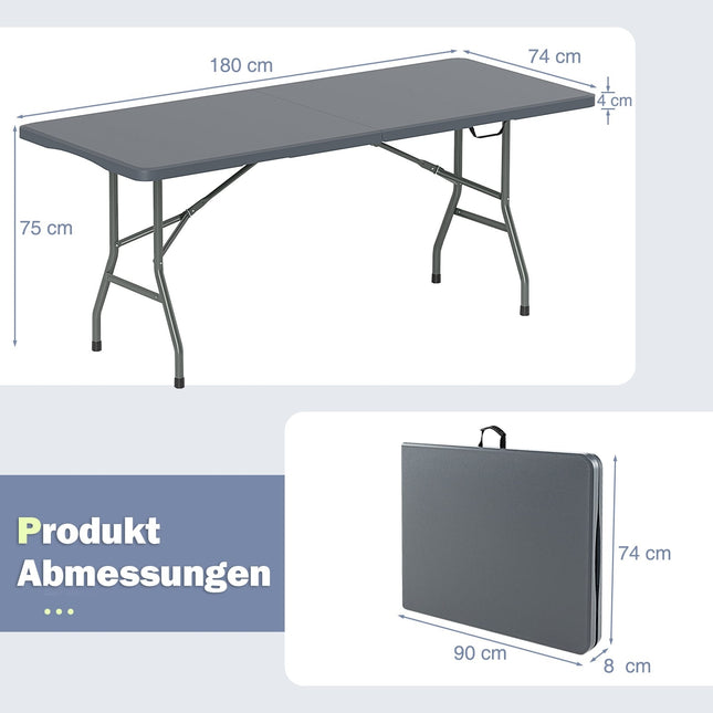 Folding Camping Table, 180x74cm, HDPE Top, Metal Legs