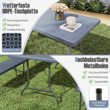 Folding Camping Table, 180x74cm, HDPE Top, Metal Legs