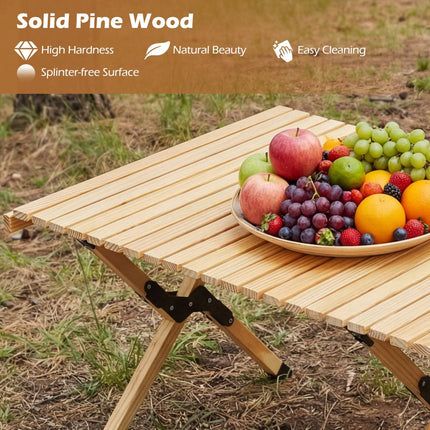 Folding Camping Table, 48 Inch Pine Wood With Carry Bag